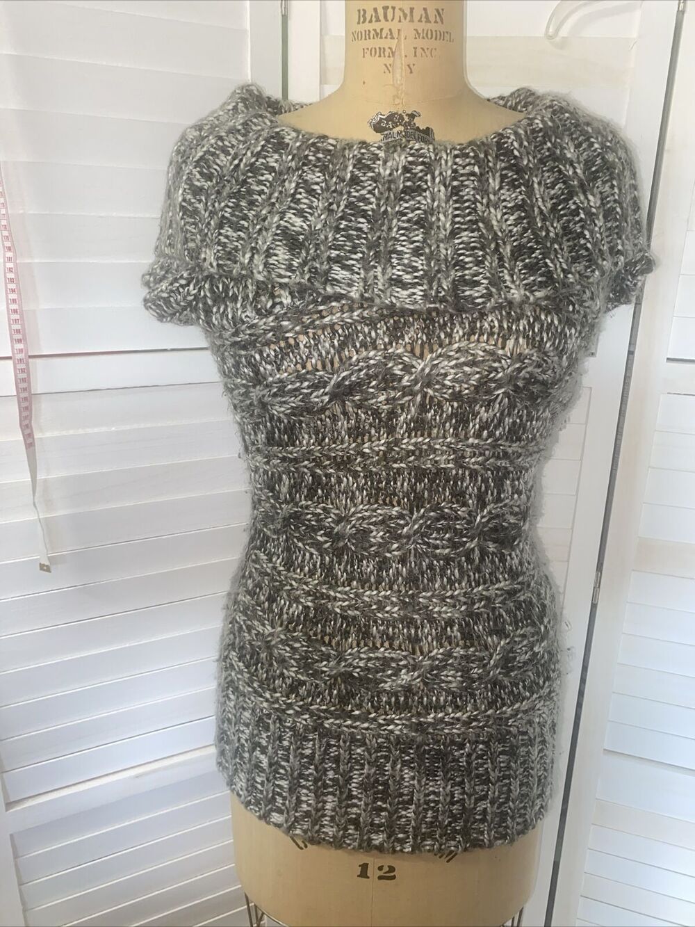 At Last Women’s Chunky Knit Cowl Neck Sweater Short Sleeve Sz Large